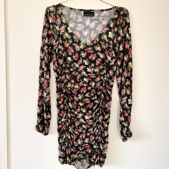 Urban Outfitters Green Floral Cinched V-Neck Mini Dress | Size M - Picture 1 of 5